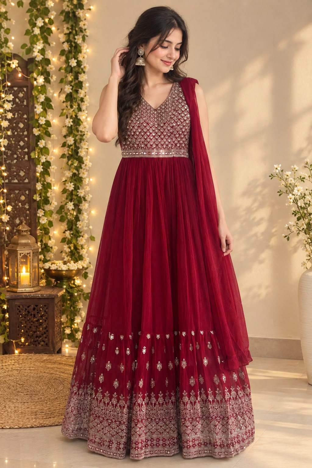 Deep marron anarkali gown