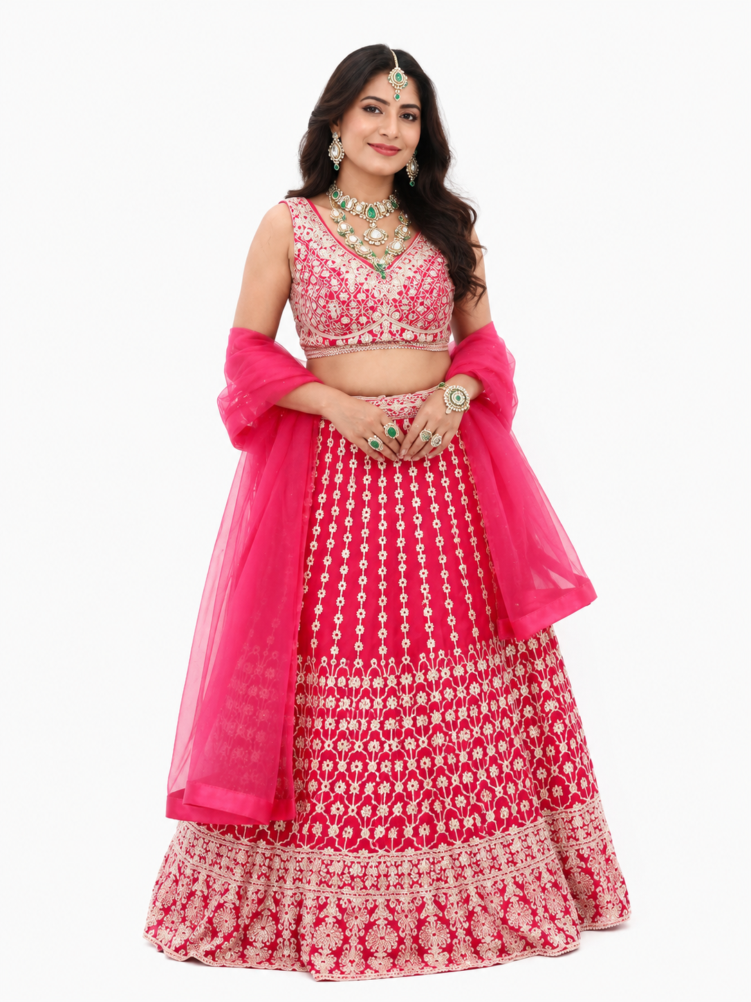 Ivory & Purple Floral Lehenga with floral shrug